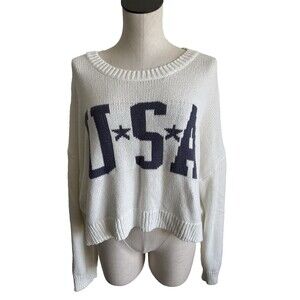 Women’s XXL USA Cream Cropped Knit Pullover Sweater NWOT Grayson Threads Boxy